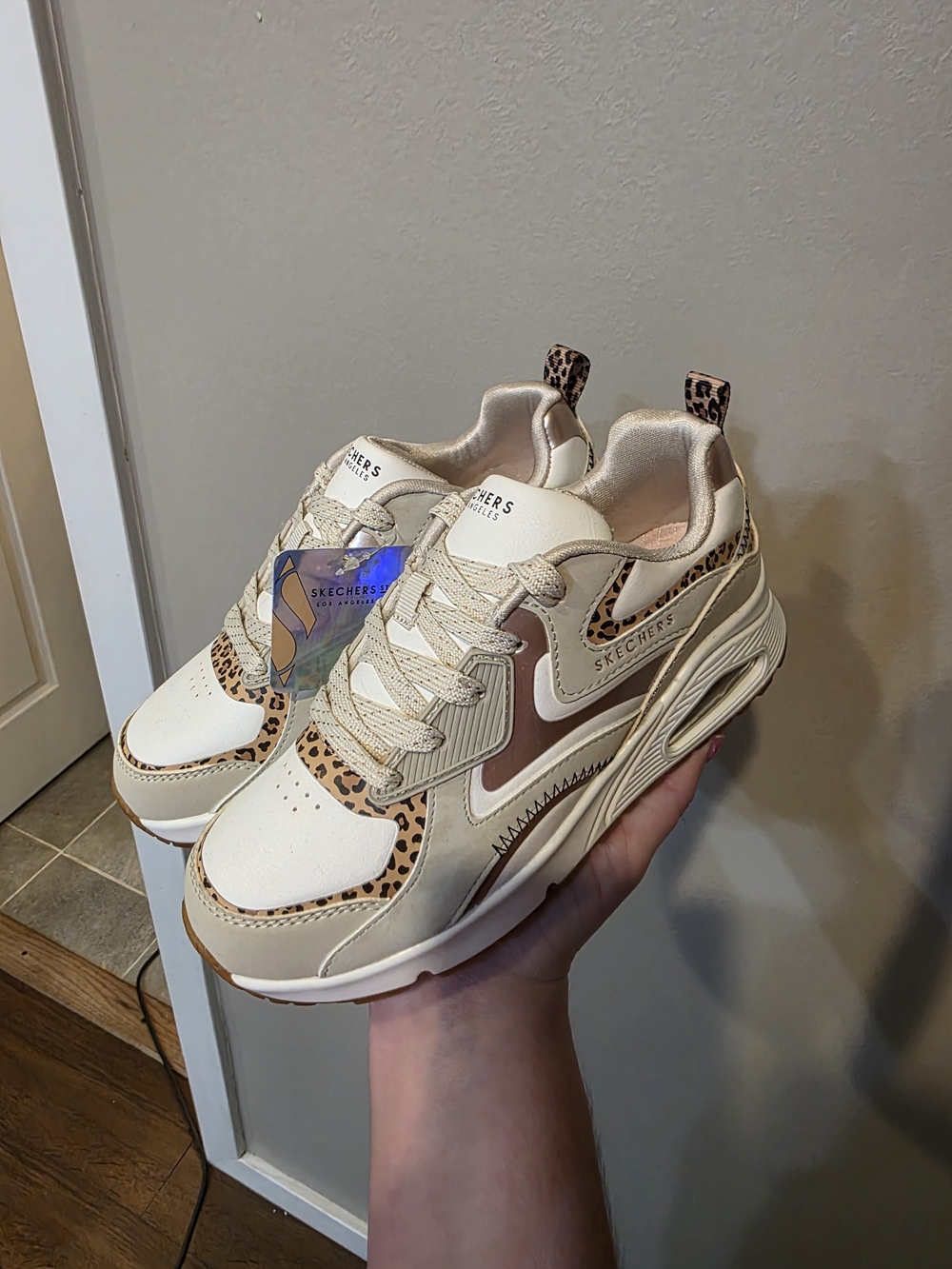 Skechers Women's Cream Leopard Accent Sneaker